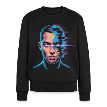 Glitch Portrait in Digital Art Style - Women's Premium Organic Jumper - black - Front - Julia (174cm)