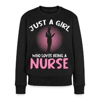 Just a Girl Nurse – Pink Halftone - Frauen Premium Bio Pullover - Schwarz - Vorne - Julia (174cm)