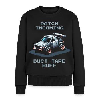 Patch : ruban adhésif | Humour des voitures RC - Pull Premium bio Femme - noir - Devant - Julia (174cm)