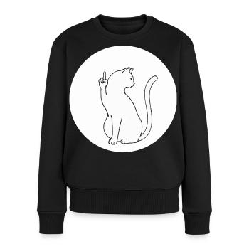 Katze Katzen Cat Kätzchen Mieze Mittelfinger - Frauen Premium Bio Pullover - Schwarz - Vorne - Julia (174cm)