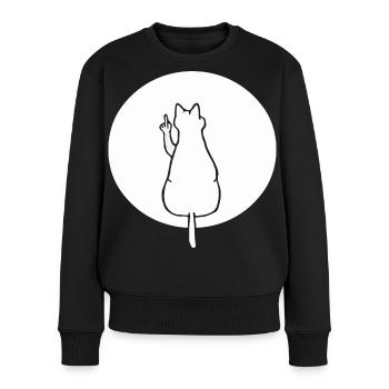 Katze Katzen Cat Kätzchen Mieze Mittelfinger - Frauen Premium Bio Pullover - Schwarz - Vorne - Julia (174cm)