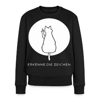 Katze Katzen Cat Kätzchen Mieze Mittelfinger - Frauen Premium Bio Pullover - Schwarz - Vorne - Julia (174cm)