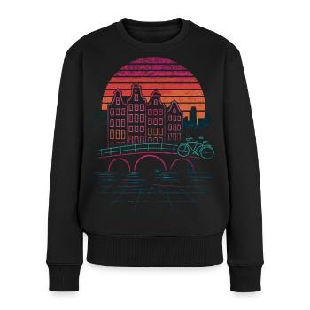 Nachtsonne über Amsterdamer Kanäle - Frauen Premium Bio Pullover - Schwarz - Vorne - Julia (174cm)