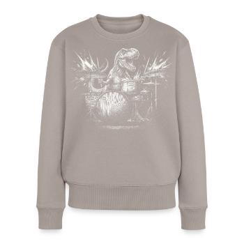 Dinosaur T-Rex Batterie Batteur Rock Dino - Pull Premium bio Femme - taupe - Devant - Julia (174cm)