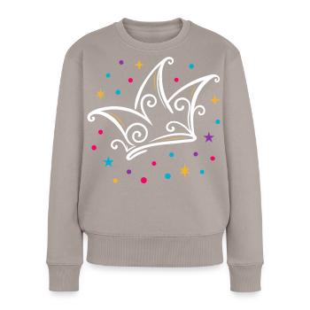 Casquette de fou de carnaval moderne avec étoiles et confettis - Pull Premium bio Femme - taupe - Devant - Julia (174cm)