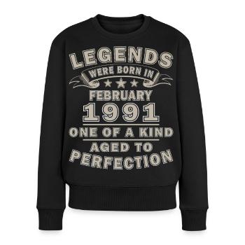 Februar 1991 Geburtstagsgeschenk - Frauen Premium Bio Pullover - Schwarz - Vorne - Julia (174cm)
