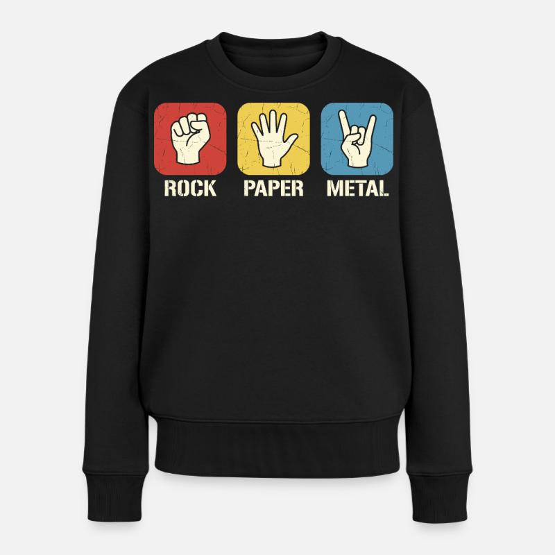 Rock Paper Metal – Retro Rock Scissors Design - Frauen Premium Bio Pullover - Schwarz