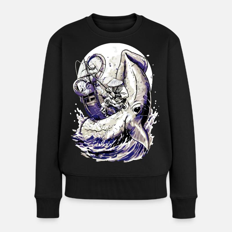 Japan Fischer Kraken Kampf – Ukiyo-e Tintenfisch - Frauen Premium Bio Pullover - Schwarz