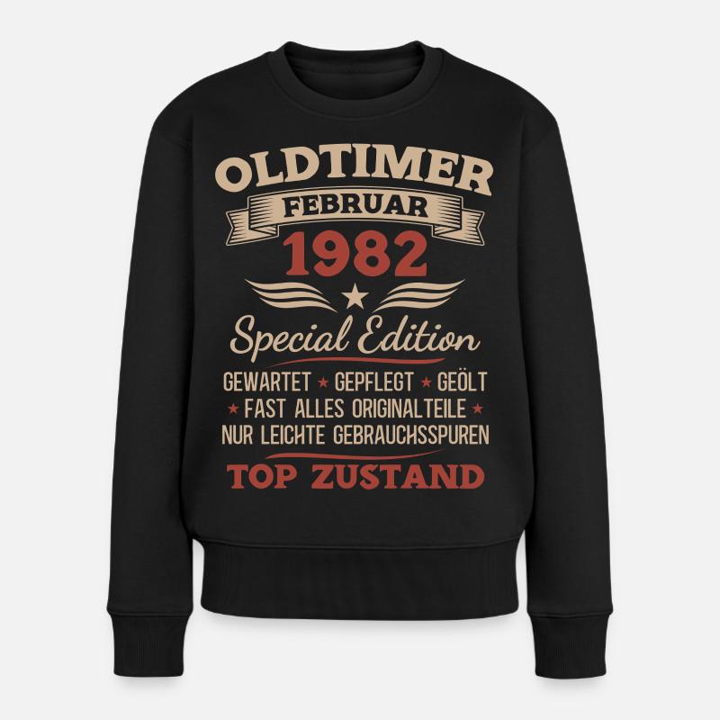 44. Geburtstag Mann Vintage 1982 Februar  - Frauen Premium Bio Pullover - Schwarz