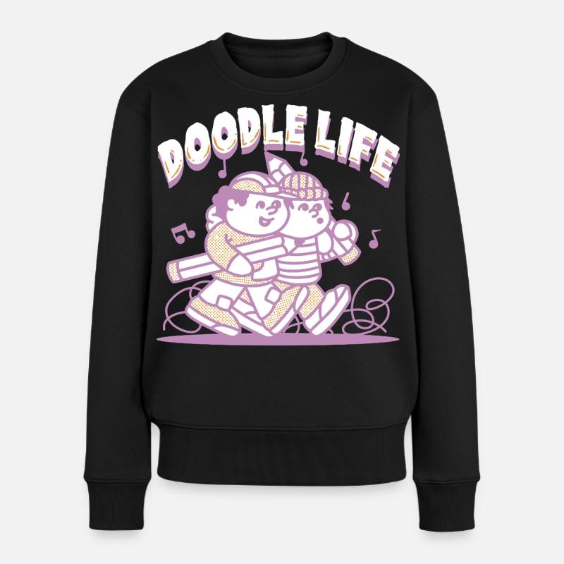 Doodle Life Kritzeln Zeichnung - Frauen Premium Bio Pullover - Schwarz
