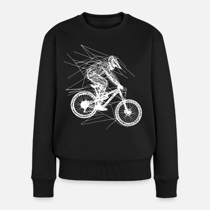 Mountainbiking Zeichnung - Frauen Premium Bio Pullover - Schwarz