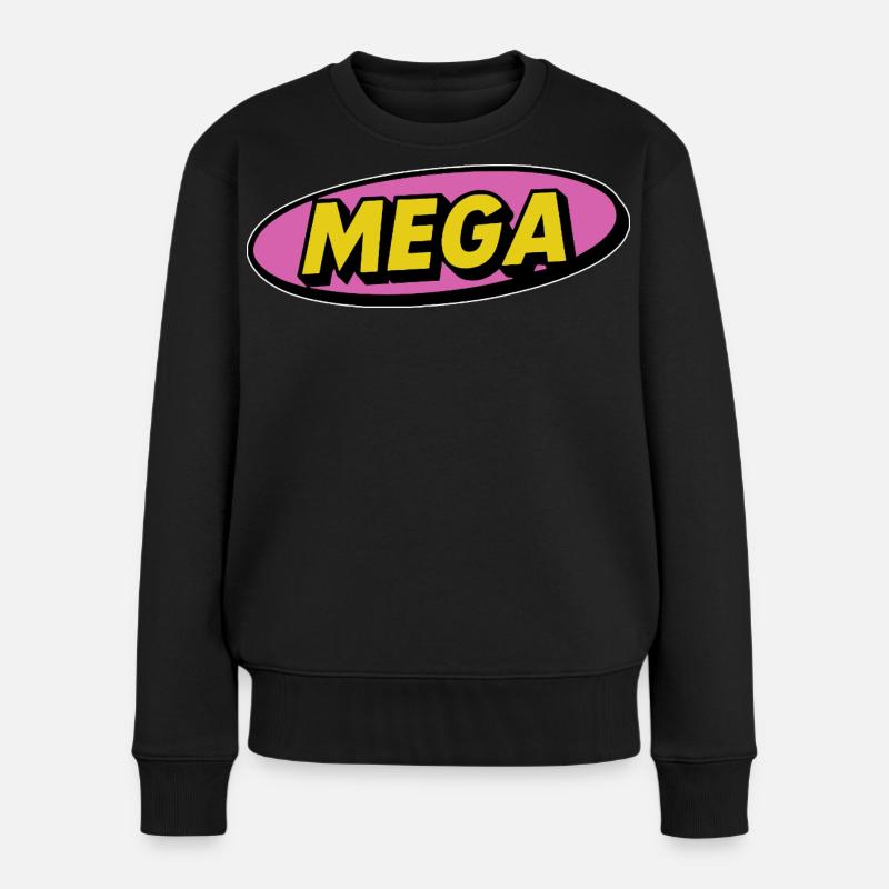 Mega comic retro Schriftzug Wort - Frauen Premium Bio Pullover - Schwarz