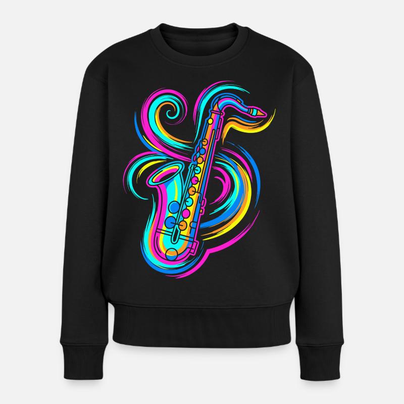 Saxophon - Frauen Premium Bio Pullover - Schwarz