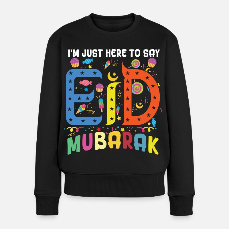 Ici pour dire Eid Mubarak Ramadan musulman islamique - Pull Premium bio Femme - noir