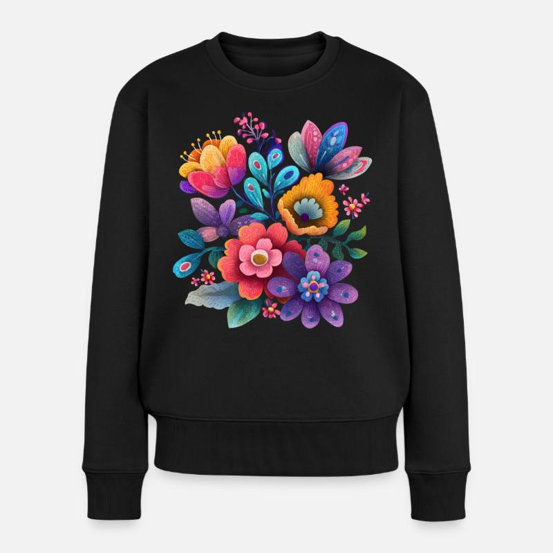 Blumen Bunte Blüten Floral Garten - Frauen Premium Bio Pullover - Schwarz