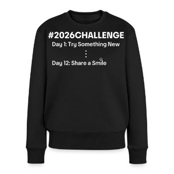 2026 Challenge – Motivation & Neuanfang - Frauen Premium Bio Pullover - Schwarz - Vorne - Julia (174cm)