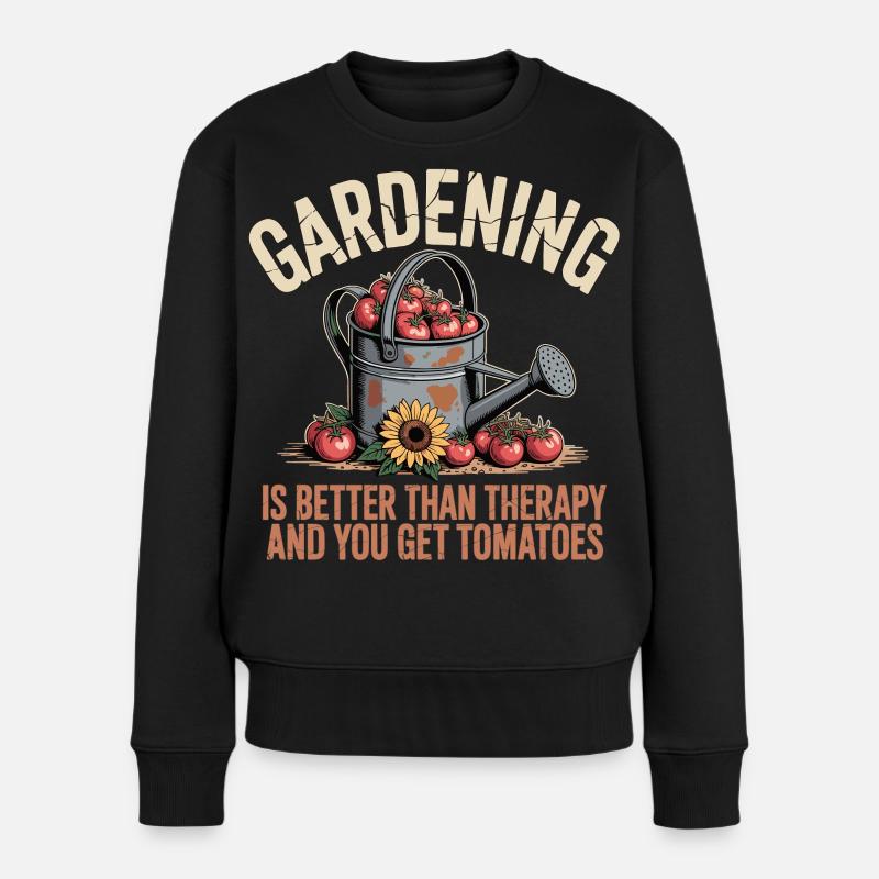 Hobbygärtner Shirt Gießen Tomaten und Sonnenblume - Frauen Premium Bio Pullover - Schwarz