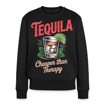 Tequila Cheaper Than Therapy T-Shirt Vintage Party - Frauen Premium Bio Pullover - Schwarz - Vorne - Julia (174cm)