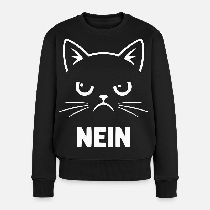 Nein Katzenkopf Illustration - Frauen Premium Bio Pullover - Schwarz