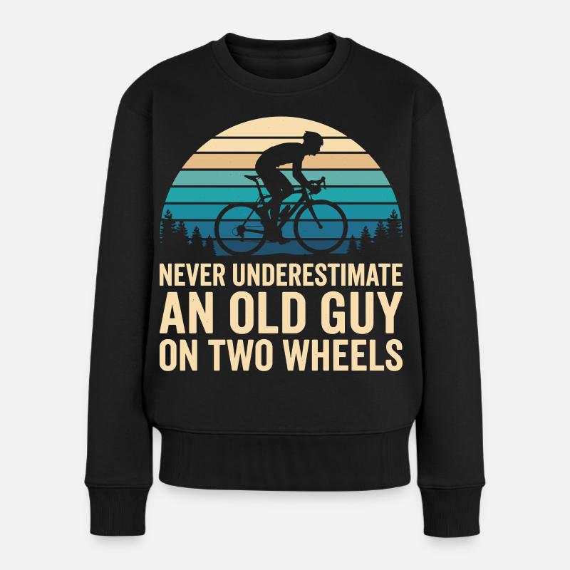 Radfahrer Silhouette Sunset Streifen Motiv - Frauen Premium Bio Pullover - Schwarz