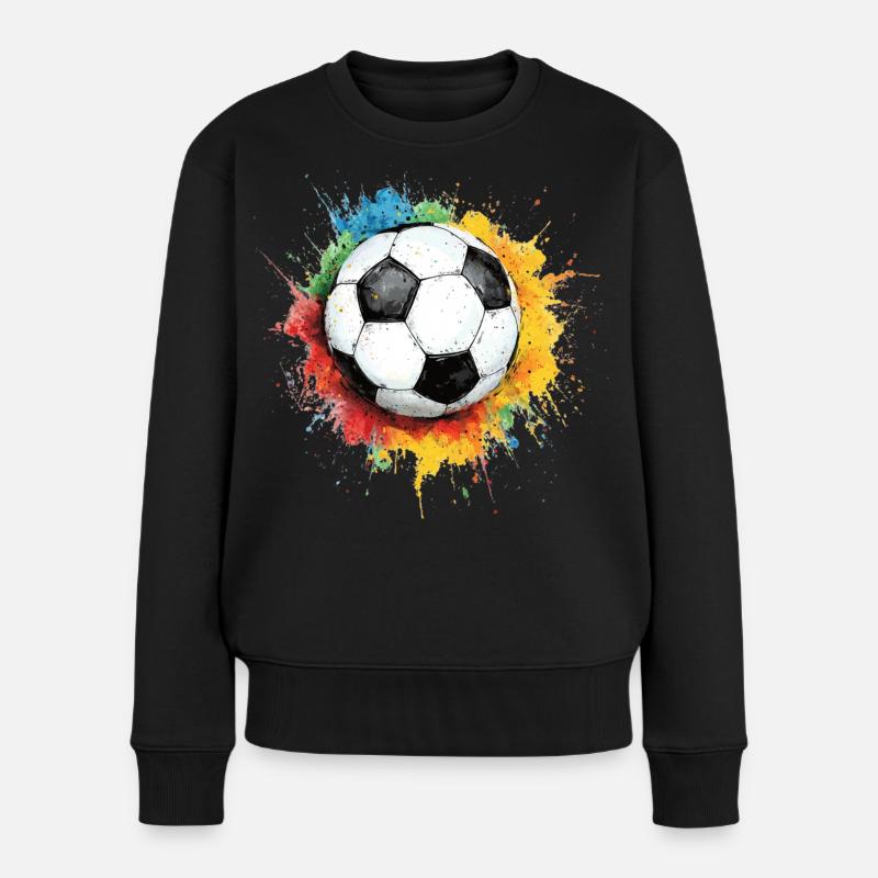 Fußball Ball Aquarell - Frauen Premium Bio Pullover - Schwarz