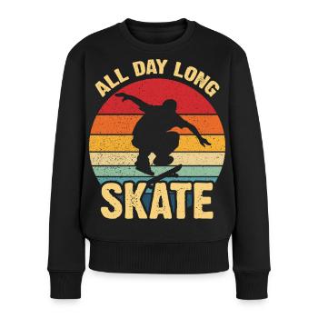 Ganztägiger Skate Retro Sunset - Frauen Premium Bio Pullover - Schwarz - Vorne - Julia (174cm)
