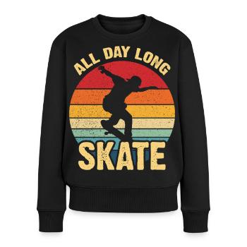 Ganztägiger Skate Retro Sunset - Frauen Premium Bio Pullover - Schwarz - Vorne - Julia (174cm)