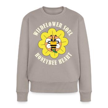 Cœur d’abeille âme de fleurs sauvages – Nature rétro - Pull Premium bio Femme - taupe - Devant - Julia (174cm)