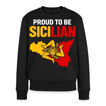 Stolz Sicilianer – Sizilien Farbblock - Frauen Premium Bio Pullover - Schwarz - Vorne - Julia (174cm)