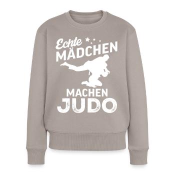 echte maedchen machen judo  - Frauen Premium Bio Pullover - Taupe - Vorne - Julia (174cm)
