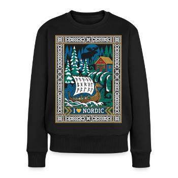 J’adore le navire viking nordique - Pull Premium bio Femme - noir - Devant - Julia (174cm)