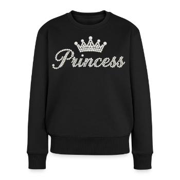 Prinzessin Perlen Krone Schriftzug Princess - Frauen Premium Bio Pullover - Schwarz - Vorne - Julia (174cm)