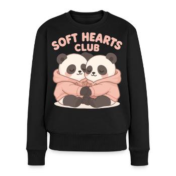 Süße Pandas im Hoodie – Soft Hearts Club Art - Frauen Premium Bio Pullover - Schwarz - Vorne - Julia (174cm)