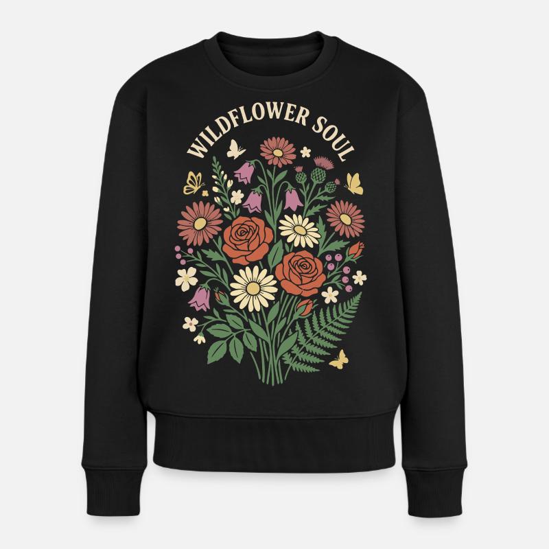 Wildflower Soul Blumenstrauß-Design - Frauen Premium Bio Pullover - Schwarz