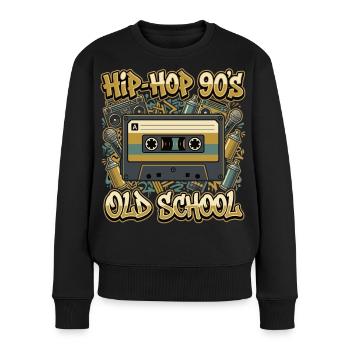 Hip Hop 90er Old School Kassette Retro - Frauen Premium Bio Pullover - Schwarz - Vorne - Julia (174cm)