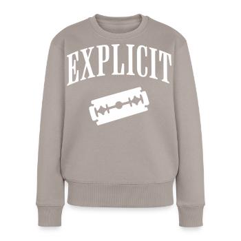 Motif explicite de lame de rasoir - Pull Premium bio Femme - taupe - Devant - Julia (174cm)