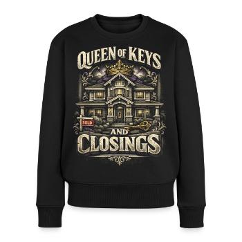 Immobilienmakler Makler Queen Of Keys And Closings - Frauen Premium Bio Pullover - Schwarz - Vorne - Julia (174cm)