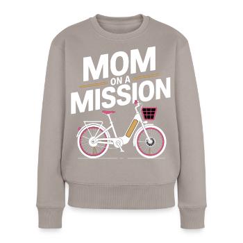 Mom On A Mission Fahrrad Mama - Frauen Premium Bio Pullover - Taupe - Vorne - Julia (174cm)