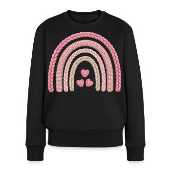 Regenbogen Rosa Strickmuster - Frauen Premium Bio Pullover - Schwarz - Vorne - Julia (174cm)