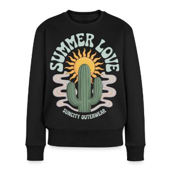 Kaktus Sonne Retro Style - Frauen Premium Bio Pullover - Schwarz - Vorne - Julia (174cm)