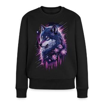 Loup galactique dans la forêt stellaire - Pull Premium bio Femme - noir - Devant - Julia (174cm)