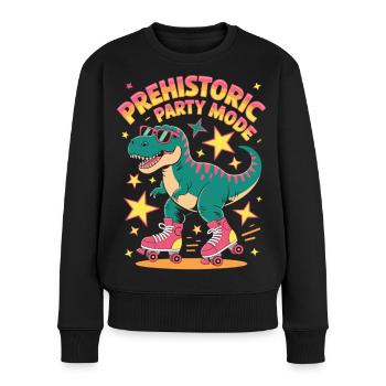 Dino auf Rollschuhen im Urzeit-Party-Modus - Frauen Premium Bio Pullover - Schwarz - Vorne - Julia (174cm)