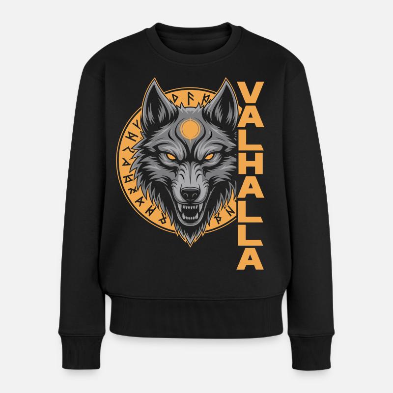 Conception de la rune du loup nordique Valhalla - Pull Premium bio Femme - noir