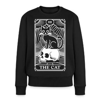 Tarot Katze Totenkopf Shirt - Frauen Premium Bio Pullover - Schwarz - Vorne - Julia (174cm)
