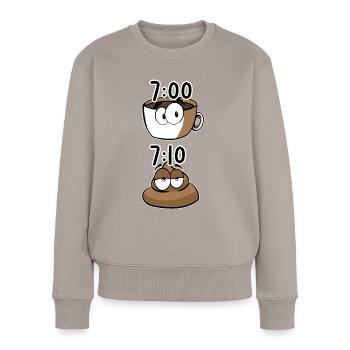 Caca de café le matin - Pull Premium bio Femme - taupe - Devant - Julia (174cm)