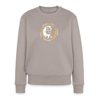 Satoshi simply Bitcoin - Frauen Premium Bio Pullover - Taupe - Vorne - Julia (174cm)
