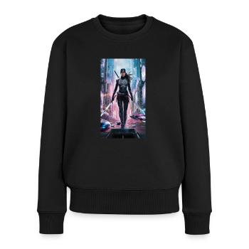 Ninja-Superhero - Frauen Premium Bio Pullover - Schwarz - Vorne - Julia (174cm)