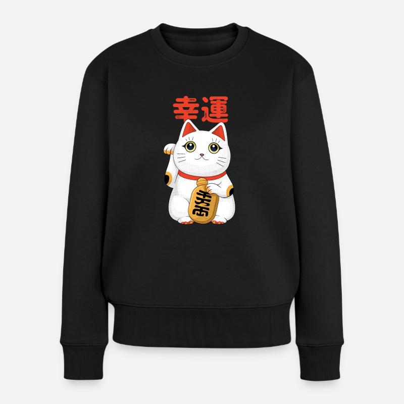 Katze bringt Glück - Frauen Premium Bio Pullover - Schwarz