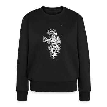 Eule // Illustration // Schädel // Rose - Frauen Premium Bio Pullover - Schwarz - Vorne - Julia (174cm)