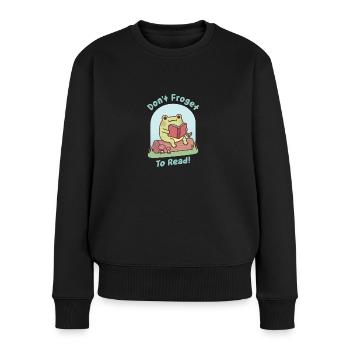Cute Frog Happily Reading Dont Froget To Read Pun - Women's Premium Organic Jumper - black - Front - Julia (174cm)